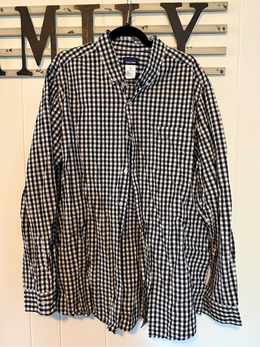 Basic Editions Men’s Black & White Check Button-Down Shirt XXLT